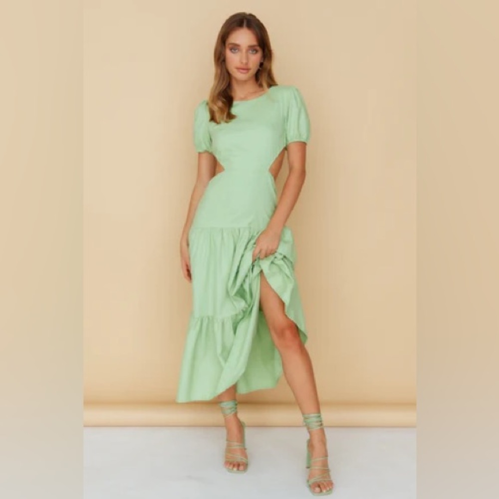Hello Molly Green Ruffled Slit Sundress